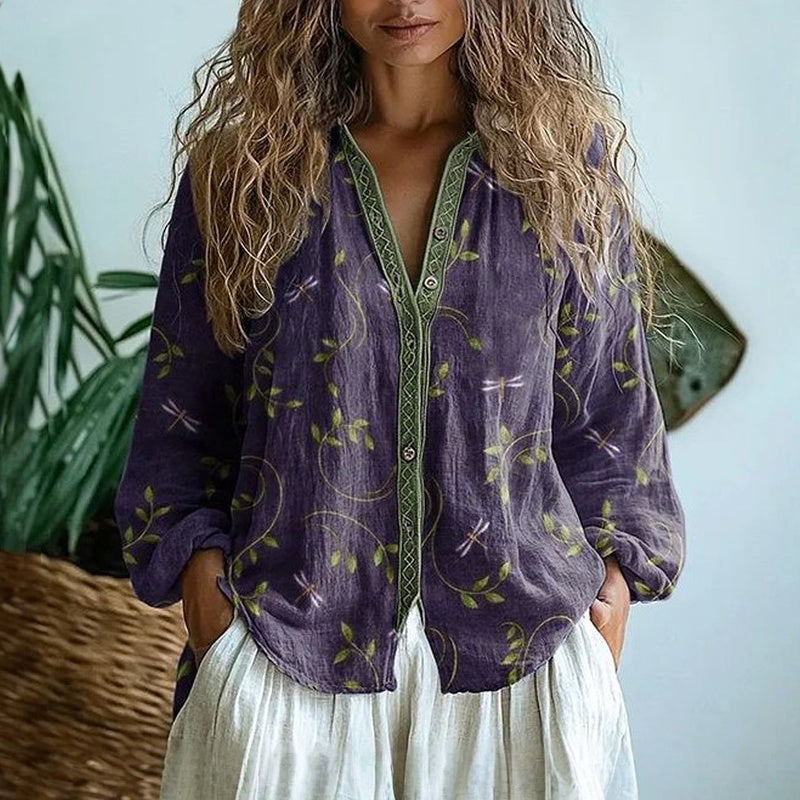 Hayden Amber™ I Vintage Leaf Print Blouse