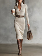 Rivana | Ribbed V-Neck Midi Dress