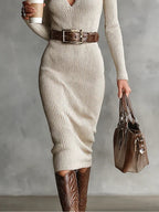Rivana | Ribbed V-Neck Midi Dress