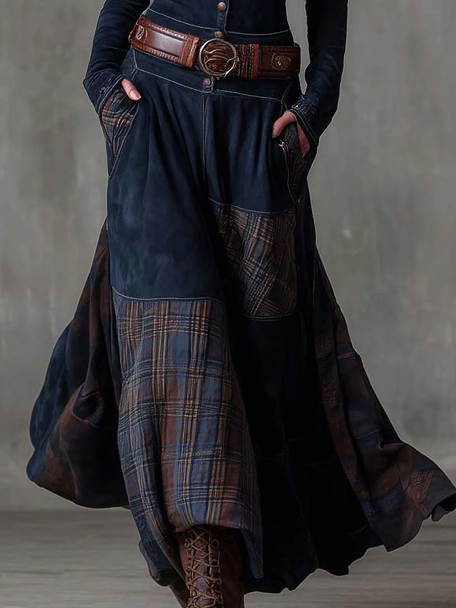 Avery™ Plaid Paneled Vintage Suede Maxi Dress