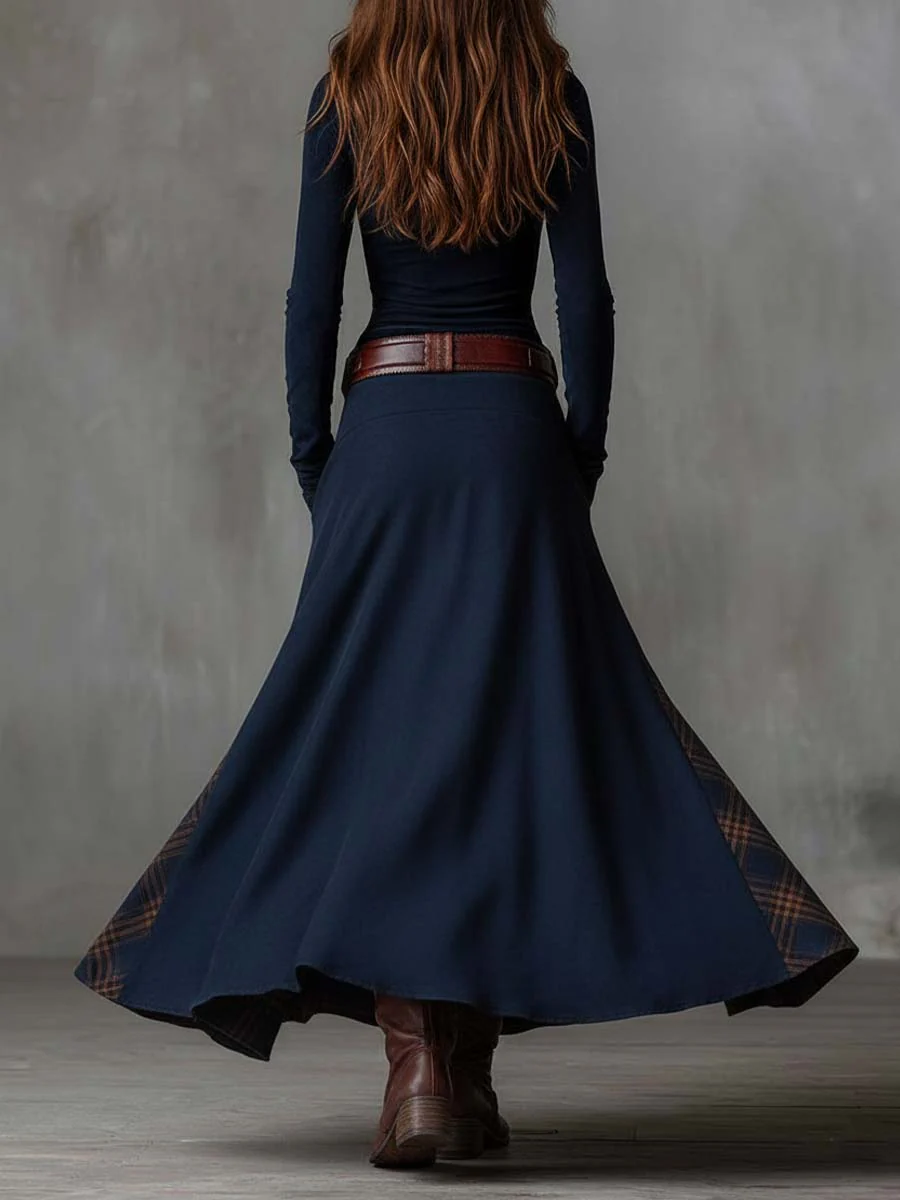 Avery™ Plaid Paneled Vintage Suede Maxi Dress