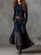 Avery™ Plaid Paneled Vintage Suede Maxi Dress