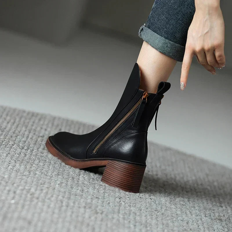 Laureen™ | Leather Zip-Up Ankle Boots