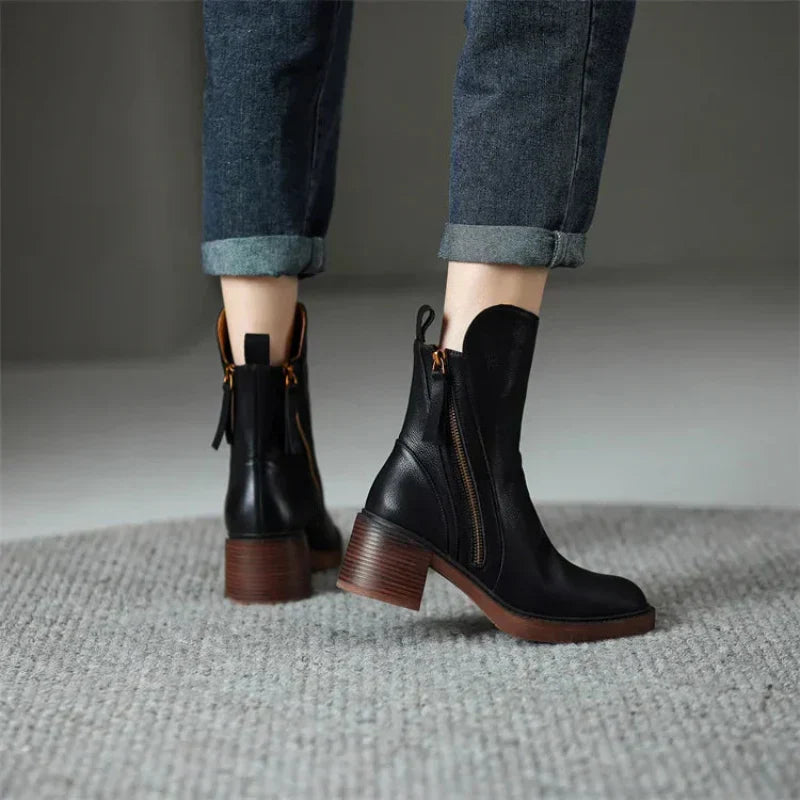 Laureen™ | Leather Zip-Up Ankle Boots