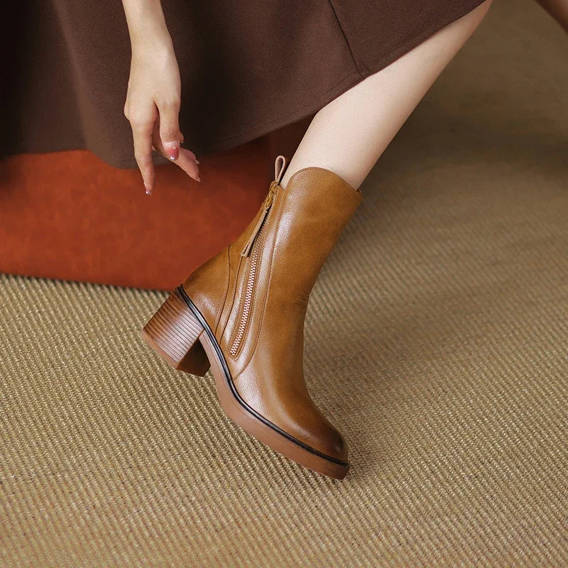 Laureen™ | Leather Zip-Up Ankle Boots