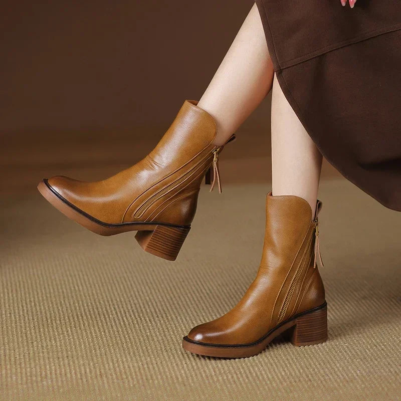 Laureen™ | Leather Zip-Up Ankle Boots