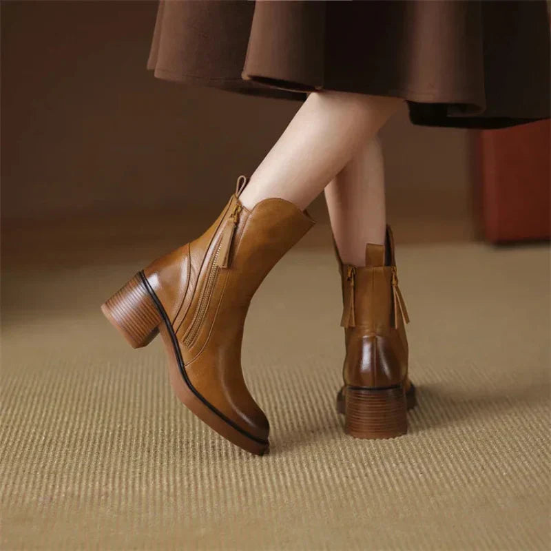 Laureen™ | Leather Zip-Up Ankle Boots