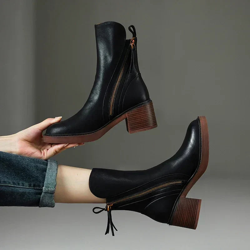 Laureen™ | Leather Zip-Up Ankle Boots