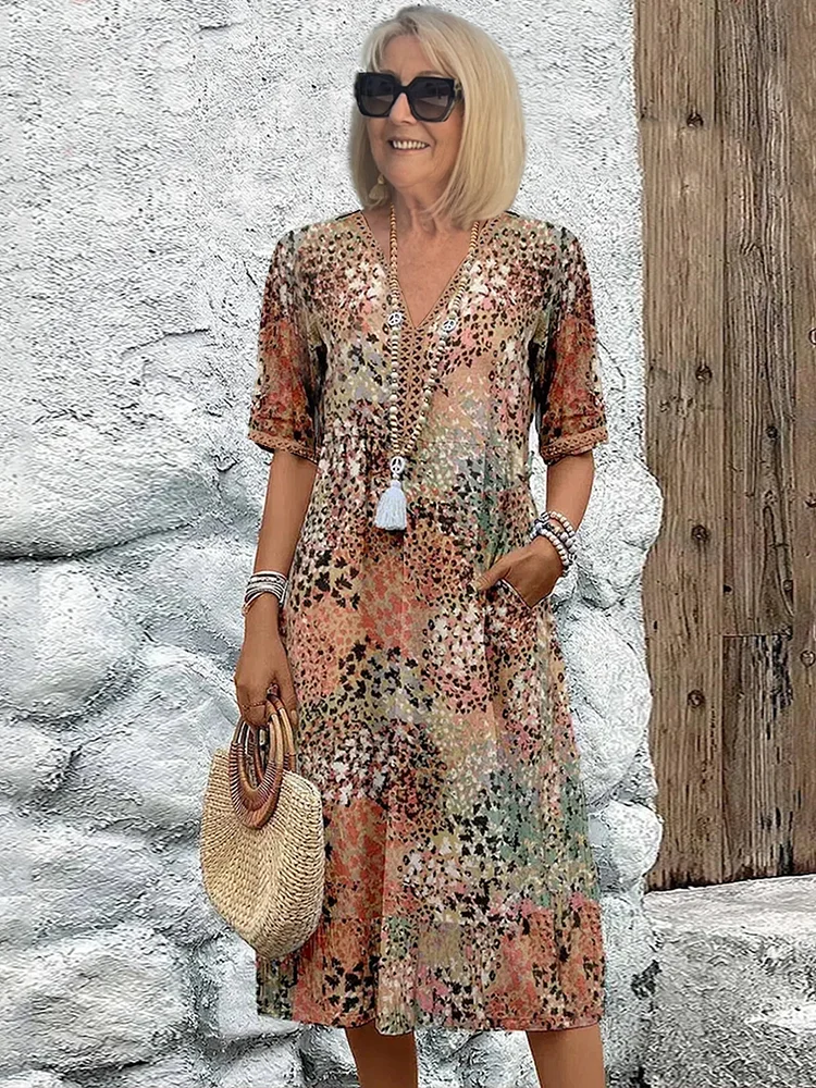 Sofia | Elegant Floral Midi Dress with Tummy Coverage