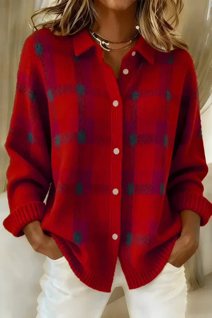 Denise | Plaid Knitted Cardigan